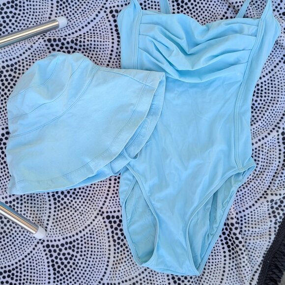 Matching Sun Hat and Calvin Klein Light Blue One Piece Swimsuit Size 10 - Picture 9 of 10